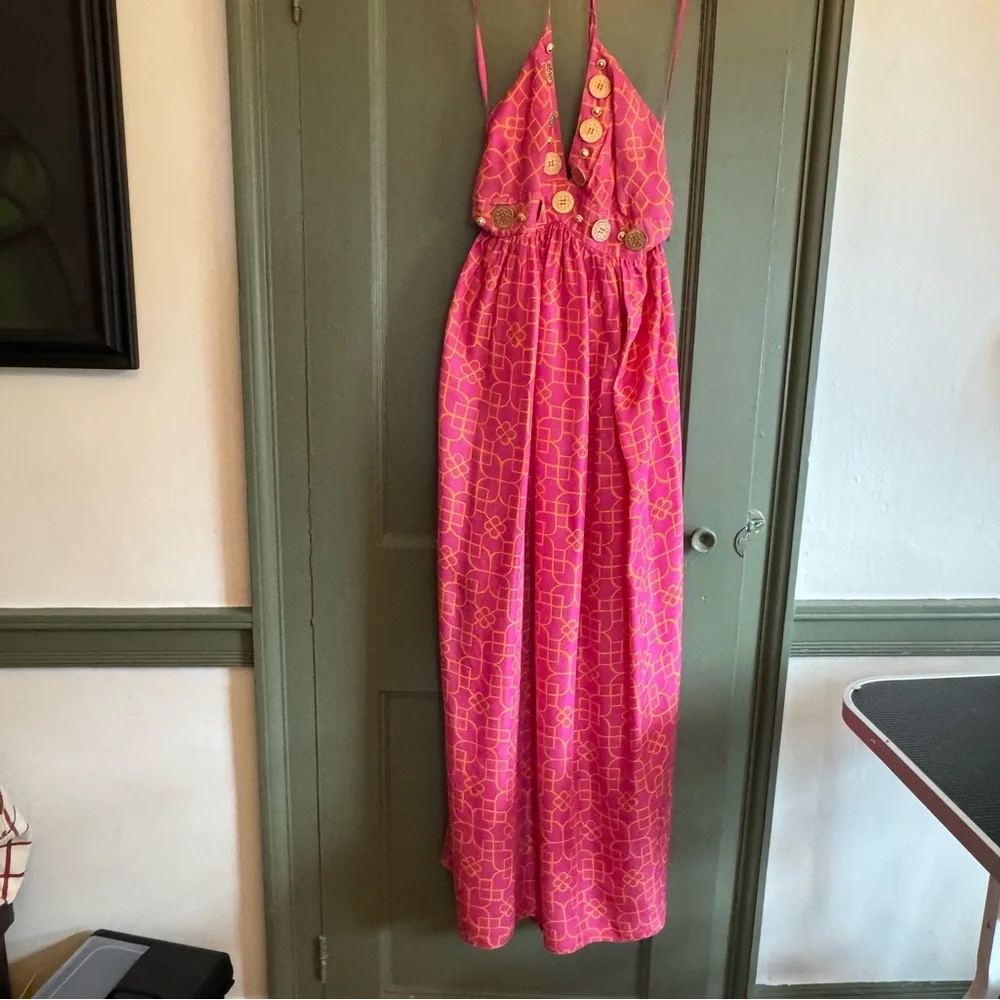 Milly Vibrant Pink Halter Maxi Dress EUC - Picture 3 of 8